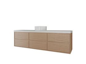 Supporting Image - Kado Aspect Wall Hung Vanity Unit 1800mm Single Bowl 6 Drawer Caesarstone Mineral 50mm Top - Boston Oak