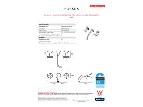 Specification Sheet - Sussex Oria Cross Handle Wall Basin Set 165mm Outlet Chrome (5 Star) Lead Free