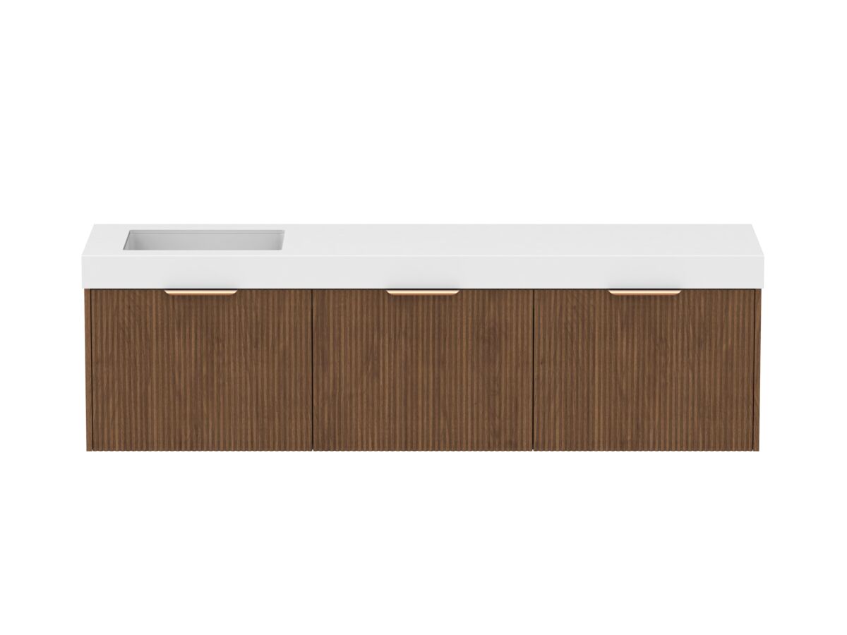 Supporting Image - Kado Neue Fluted Square All Drawer 1800mm Wall Hung Vanity with Left Hand Basin 90mm Top Florentine Walnut