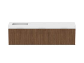 Supporting Image - Kado Neue Fluted Square All Drawer 1800mm Wall Hung Vanity with Left Hand Basin 90mm Top Florentine Walnut