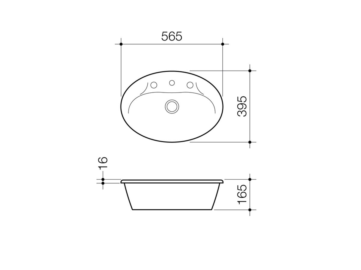Centro Vanity Vasin with Overflow 3 Tapholes 565 x 395mm White