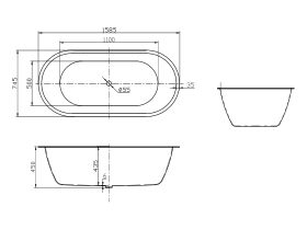 Posh Solus Oval Inset Bath 1585mm x 745mm White