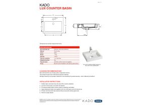 Technical Guide - Kado Lux Above Counter Basin 1 Taphole White