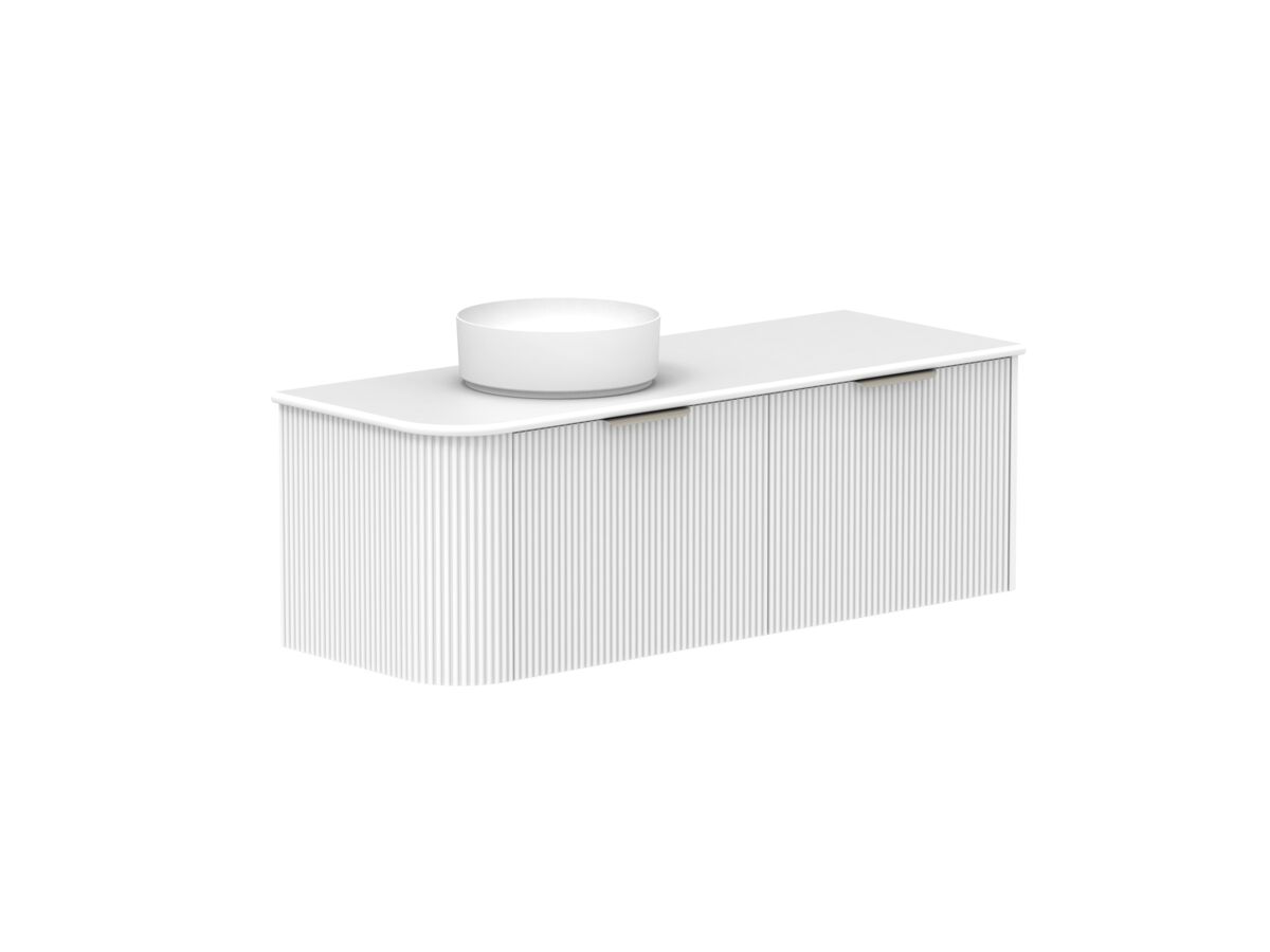 Supporting Image 2- Kado Neue Fluted Single Curve All Drawer 1350mm Wall Hung Vanity with Left Hand Basin 20mm Top Ultra White