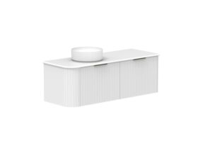 Supporting Image 2- Kado Neue Fluted Single Curve All Drawer 1350mm Wall Hung Vanity with Left Hand Basin 20mm Top Ultra White