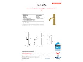 Specification Sheet - Sussex Pure Basin Mixer Curved Spout PVD Brushed Gold (5 Star) Lead Free