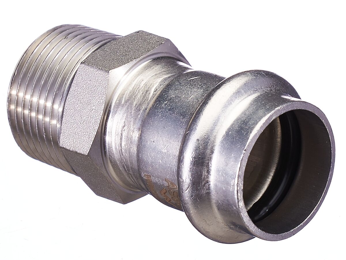 >B< Press Stainless Steel Male Straight Connector 22mm x 3/4"