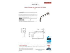 Specification Sheet - Sussex Pure Wall Basin Outlet 200mm Chrome (3 Star) Lead Free
