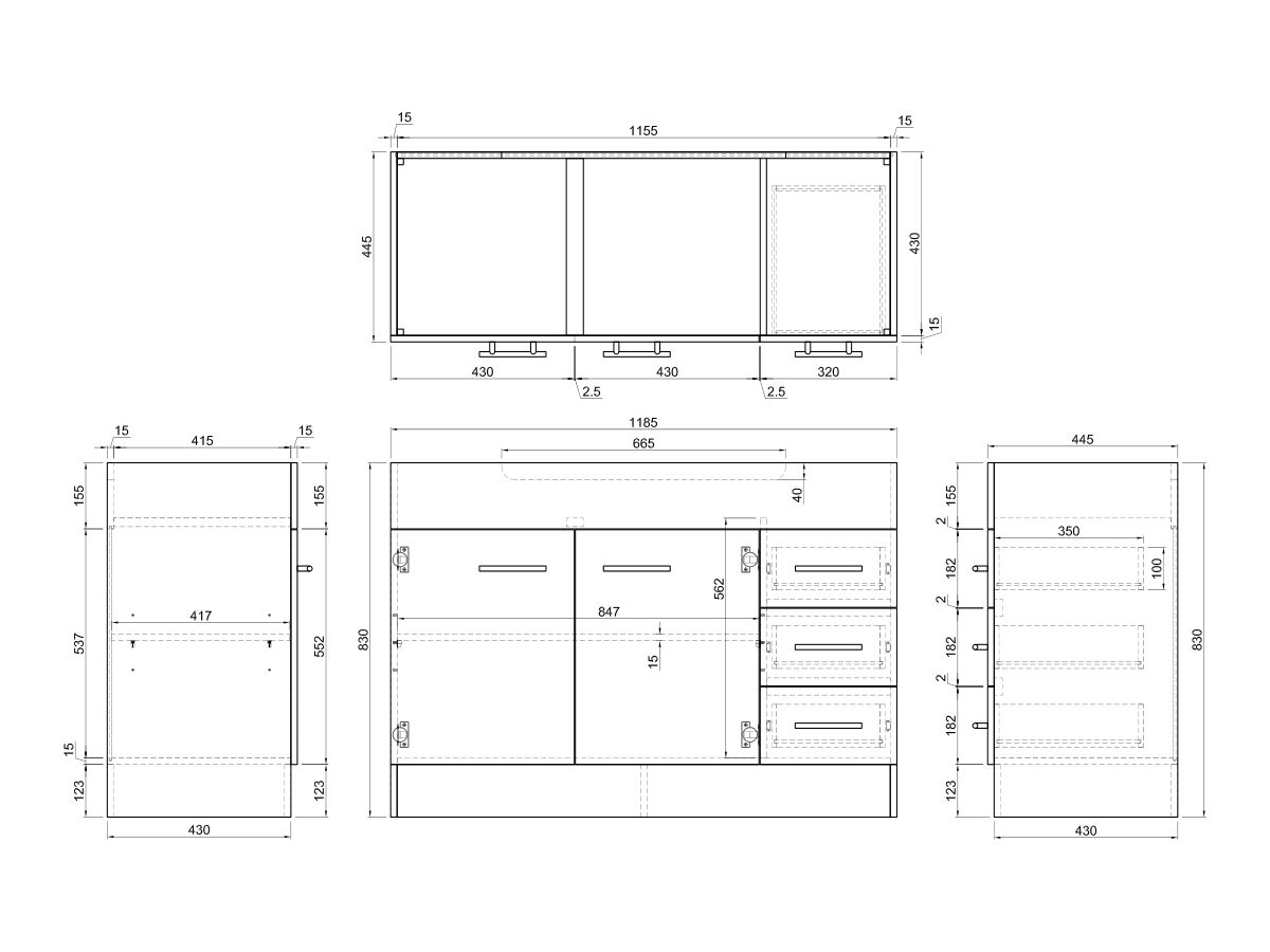 Posh Bristol MK2 1200mm Vanity Unit with Kick Centre Bowl