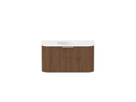 Hero - Kado Neue Fluted Double Curve 900mm Wall Hung Vanity Centre Basin Matte White Ceramic Top Florentine Walnut