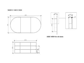 ISSY Halo 1800 x 930mm Rounded Triple Mirror with Shaving Cabinet