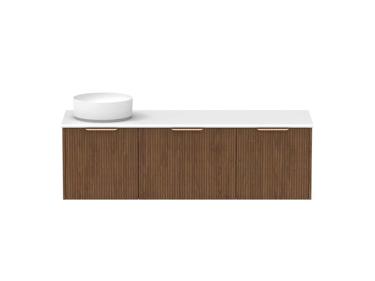 Supporting Image - Kado Neue Fluted Square All Drawer 1500mm Wall Hung Vanity with Left Hand Basin 20mm Top Florentine Walnut