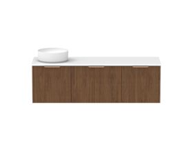 Supporting Image - Kado Neue Fluted Square All Drawer 1500mm Wall Hung Vanity with Left Hand Basin 20mm Top Florentine Walnut