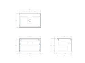 Technical Drawing - Kado Lux Slim All Drawer 750mm Wall Hung Vanity with Centre Basin Durasein Top 12mm
