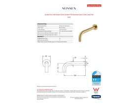 Specification Sheet - Sussex Pure Wall Basin Outlet 250mm PVD Brushed Gold (3 Star) Lead Free