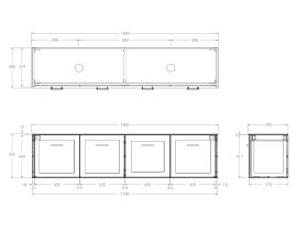 Technical Drawing - Kado Lux Ensuite All Door 1800mm Wall Hung Double Basin 12mm Durasein Top