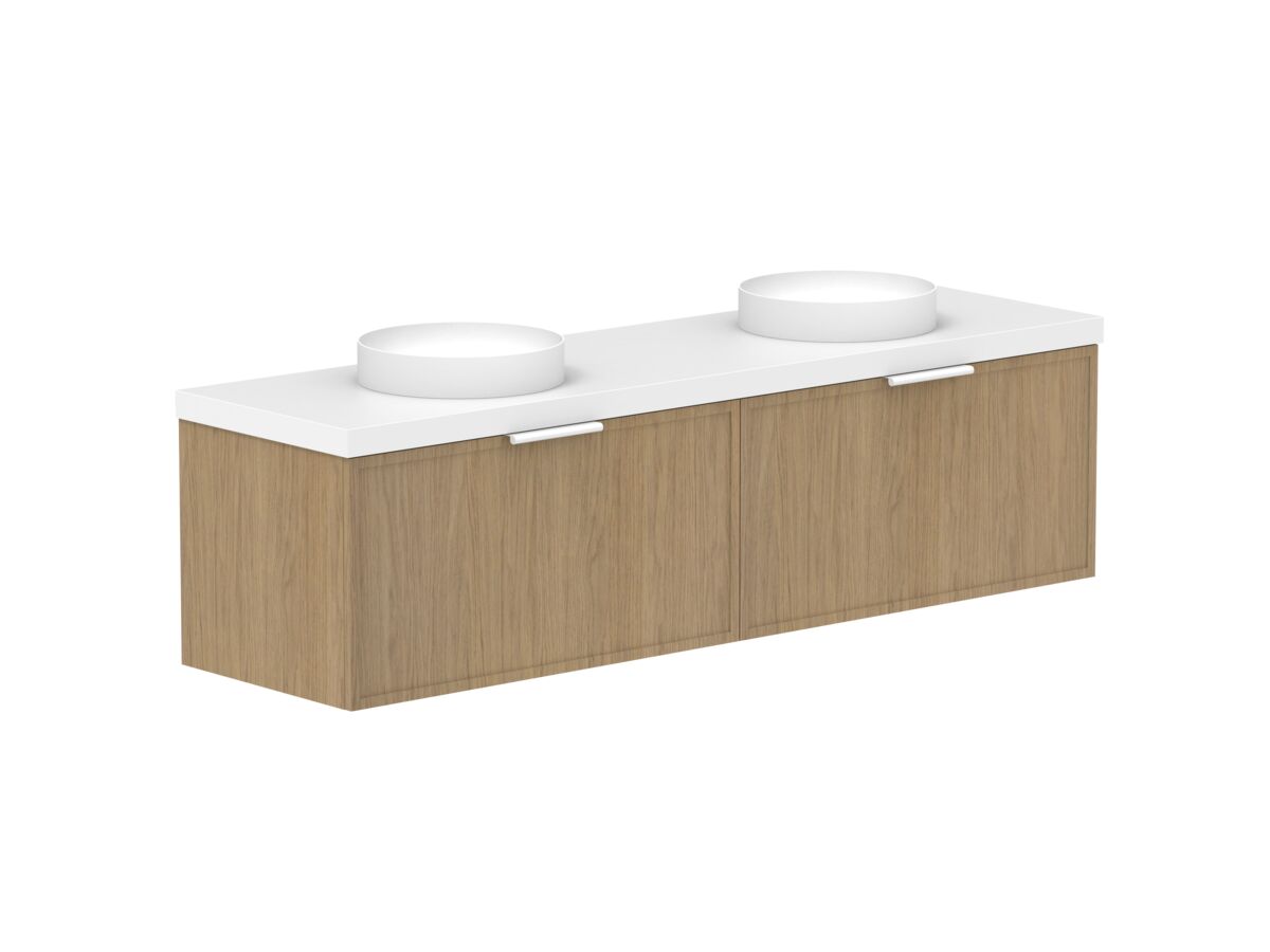 Hero - Kado Lux Slim All Drawer 1800mm Wall Hung Vanity with Double Basin 50mm Top Boston Oak
