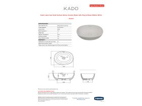 Specification Sheet - Kado Lussi Cast Solid Surface Above Counter Basin with Plug & Waste 500mm White