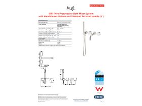 Specification Sheet - Milli Pure Progressive Bath Mixer Tap System 200mm with Handshower Right Hand and Diamond Textured Handles (3 Star)