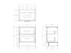 Kado Lux Floor Mounted 750mm with Kickboard 2 Drawer Single Centre Vanity (No Basin)
