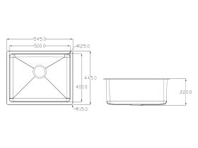 Memo Hugo Extended Single Bowl Sink No Taphole Stainless Steel