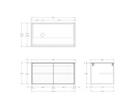 Technical Drawing - Kado Neue Fluted Square All Door 900mm Wall Hung Vanity with Left Basin Durasein 12mm Top