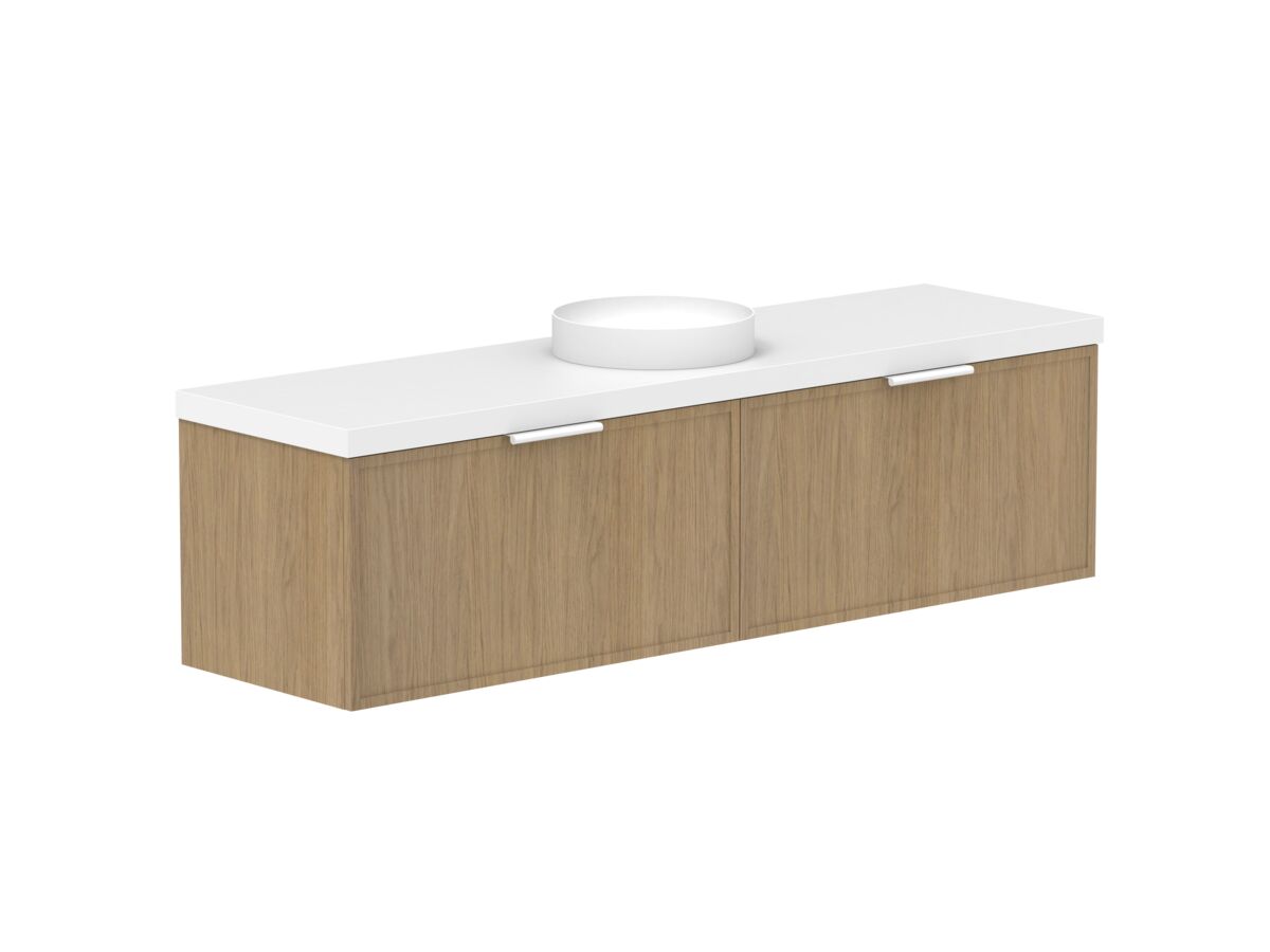 Hero - Kado Lux Slim All Drawer 1800mm Wall Hung Vanity with Centre Basin 50mm Top Boston Oak