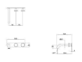 Technical Drawing - Faucet Strommen Vara Disc Wall Basin / Bath Hostess Tap System Right Hand 150mm (6 Star) Lead Free