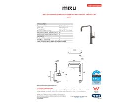 Specification Sheet - Mizu Drift Gooseneck Sink Mixer Tap Square Brushed Gunmetal (5 Star) Lead Free