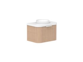 Supporting Image 2- Kado Neue Fluted Double Curve All Drawer 750mm Wall Hung Vanity with Centre Basin Durasein 50mm Top Blonde Oak