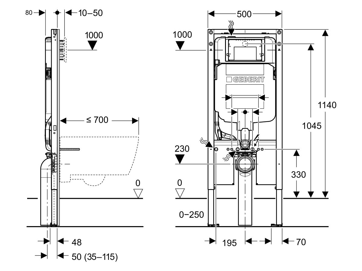 Technical Drawing - Geberit Sigma 8 Cistern Duofix 4 Wall Hung