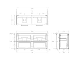 Technical Drawing - Kado Lux Ensuite All Drawer Twin 1200mm Wall Hung Double Basin 20mm Top