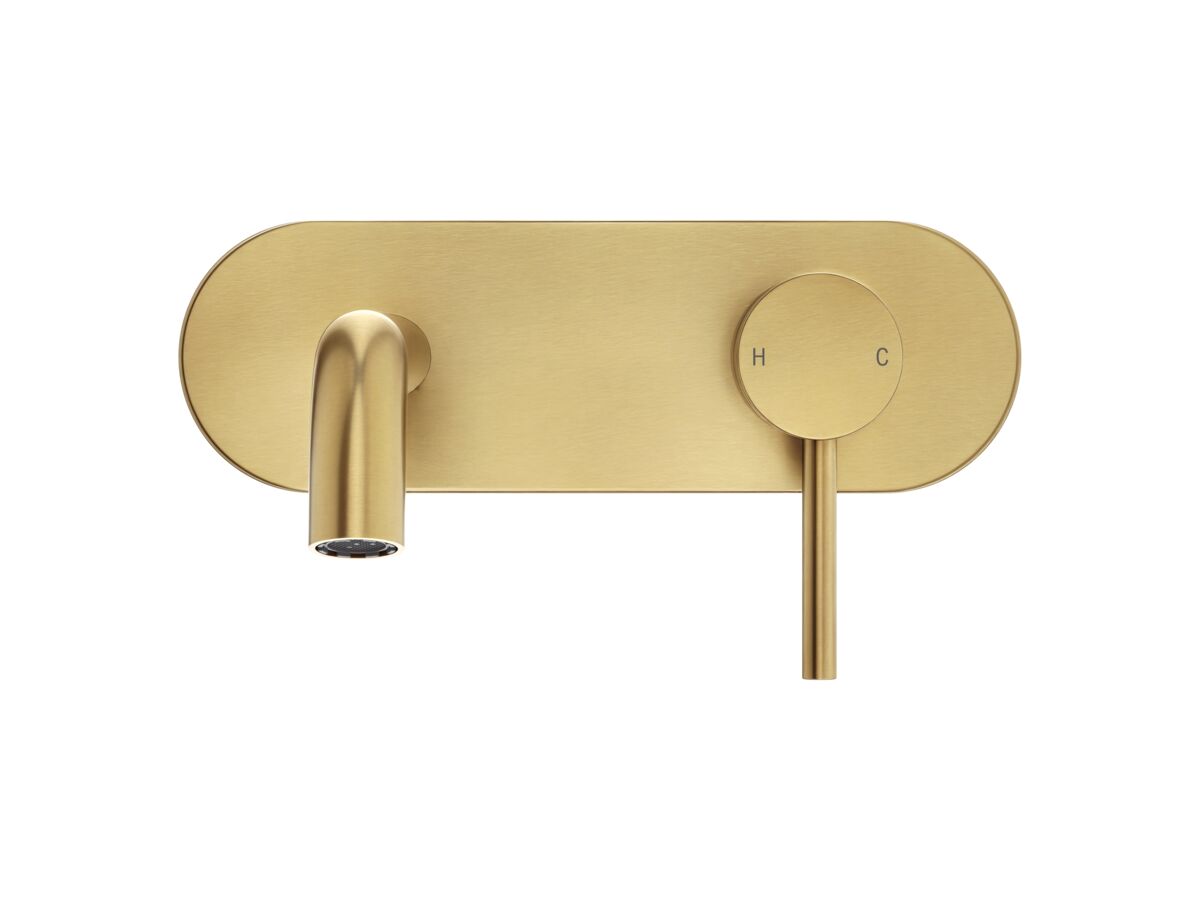 Supporting Image 2 - Mizu Drift Wall Basin / Bath Mixer Set with Curved Spout Kit Brushed Brass (6 Star) Lead Free - Front