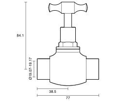 Technical Drawing - Dura Stop Tap Capillary T-Head Rough Brass 20mm Lead Free