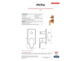 Specification Sheet - Mizu Silk Shower Mixer with Diverter Tap Kit Brushed Bronze