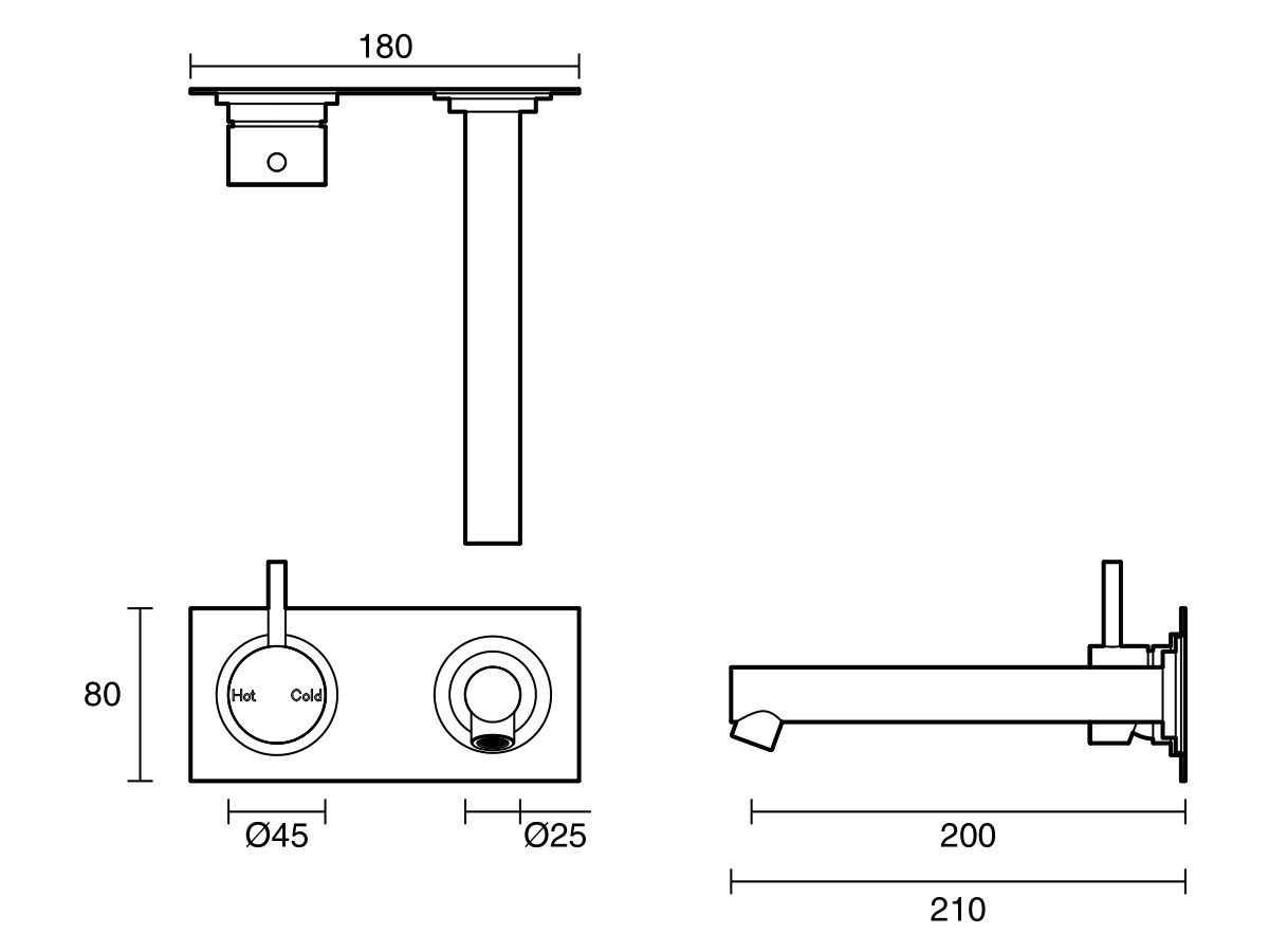 Sussex Scala Bath Mixer Tap Outlet System Straight 200mm Left Hand Operation