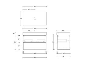 Technical Drawing - Posh Domaine 900mm Wall Hung Vanity Unit All-Drawer Open Shelf 90mm Top