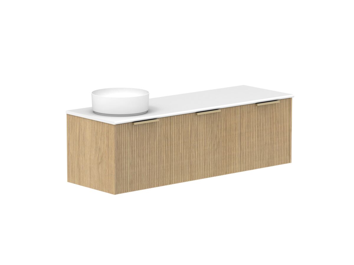 Supporting Image 2- Kado Neue Fluted Square All Drawer 1500mm Wall Hung Vanity with Left Hand Basin 20mm Top Boston Oak