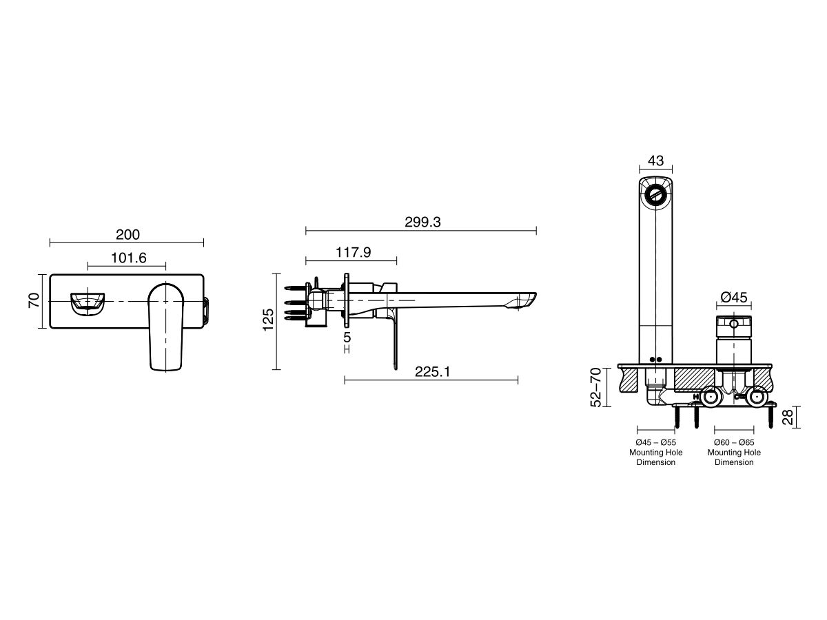 Milli Trace Wall Bath Mixer Set