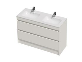 Hero - Posh Domaine Twin 1200 Double Bowl 2 Drawer Floor Standing Vanity White Console Top Gloss White Mineral Cast