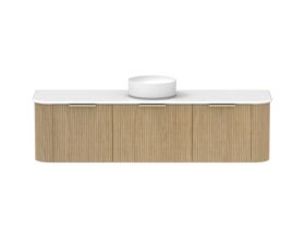 Supporting Image - Kado Neue Fluted Double Curve All Drawer 1800 Wall Hung Vanity with Centre Basin 20mm Boston Oak