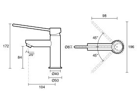 Technical Drawing - Posh Bristol Pin Basin Mixer Tap with Extended Lever (5 Star) Lead Free