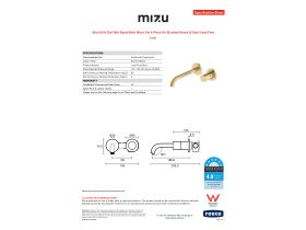 Specification Sheet - Mizu Drift Dial Wall Basin/Bath Mixer Set 2-Piece Kit Brushed Brass (6 Star) Lead Free