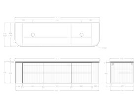Technical Drawing - Kado Neue Fluted Double Curve All Door 1800mm Wall Hung Vanity with Double Basin 20mm Top