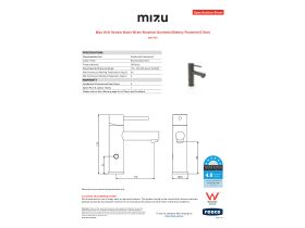 Specification Sheet - Mizu Drift Sensor Basin Mixer Brushed Gunmetal Battery Powered (6 Star)