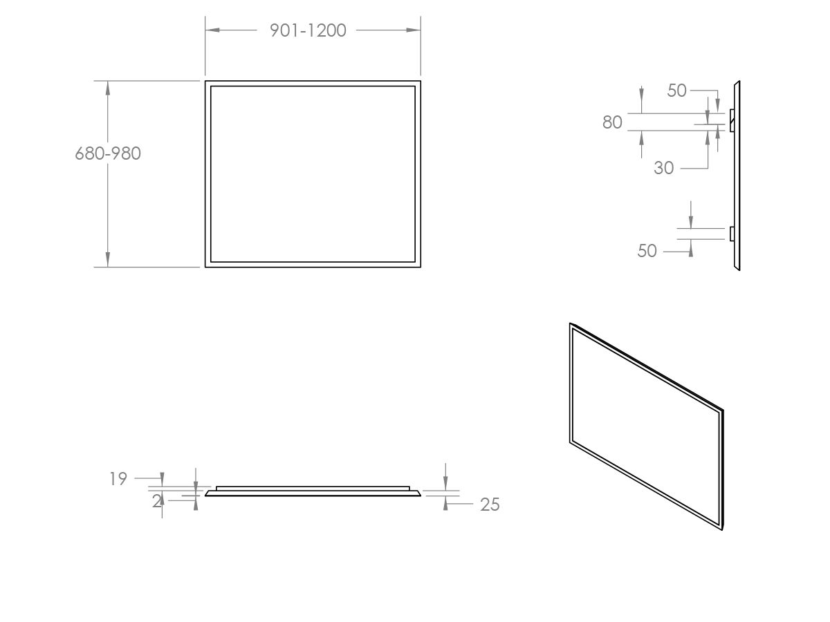 ISSY Z8 Mirror Custom 901-1200mm (Wide) x 50mm (Deep) x 980mm (Height)