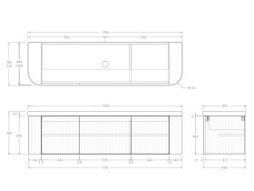 Technical Drawing - Kado Neue Fluted Double Curve All Door 1800mm Wall Hung Vanity with Centre Basin Durasein 50mm Top