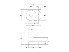 Kado Lussi 420mm Left Hand Wall Basin with Towel Rail and Overflow 1 Taphole Matte White Solid Surface