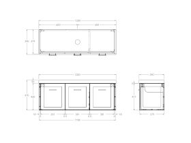 Technical Drawing - Kado Lux Ensuite All Door 1200mm Wall Hung Centre Basin 50mm Top