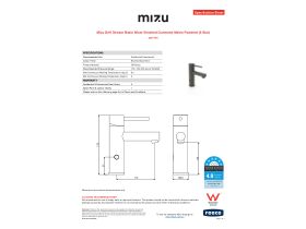 Specification Sheet - Mizu Drift Sensor Basin Mixer Brushed Gunmetal Mains Powered (6 Star)